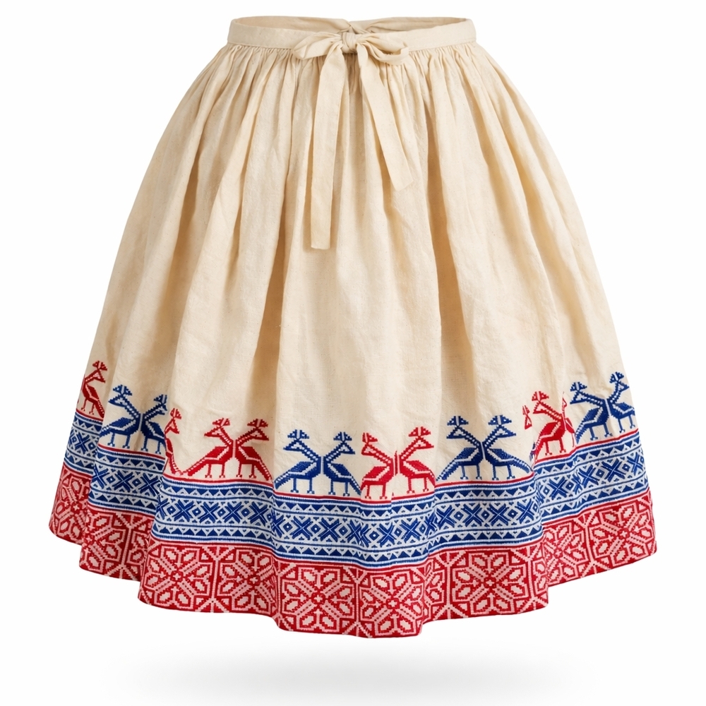 Vintage Embroidered Circle Skirt with Tie Closure, XS